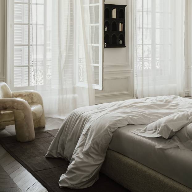 Frette Grace Sateen sheets for cooler sleepers, heavier cocoon-like bedding that softens with every wash